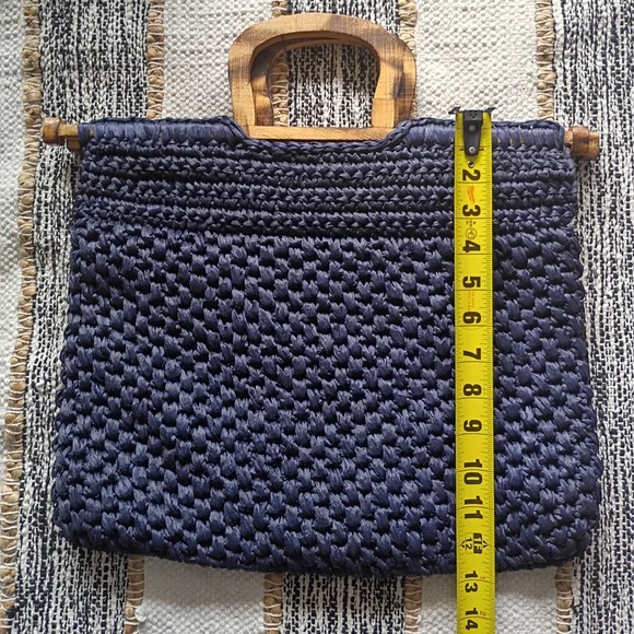 Walborg Made In Italy Woven Tote with Wood Handles Vintage - Picture 10 of 10